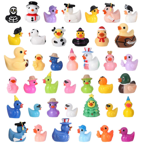 40 Pack Multicolor Mini Resin Ducks - Novelty Holiday Ducks for Prank, Party Favors, 40 Unique Styles