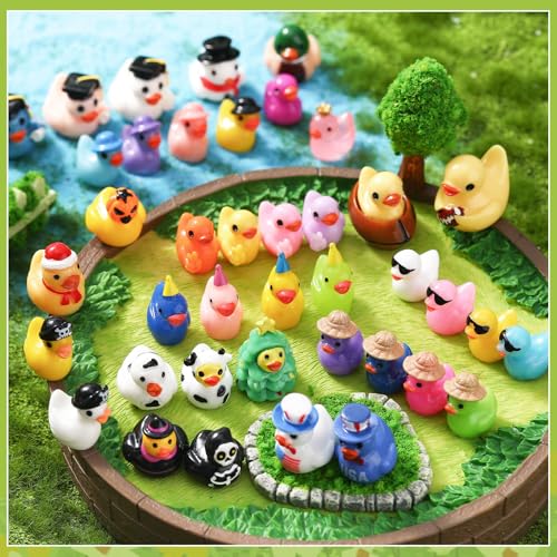 40 Pack Multicolor Mini Resin Ducks - Novelty Holiday Ducks for Prank, Party Favors, 40 Unique Styles
