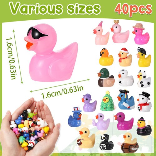 40 Pack Multicolor Mini Resin Ducks - Novelty Holiday Ducks for Prank, Party Favors, 40 Unique Styles