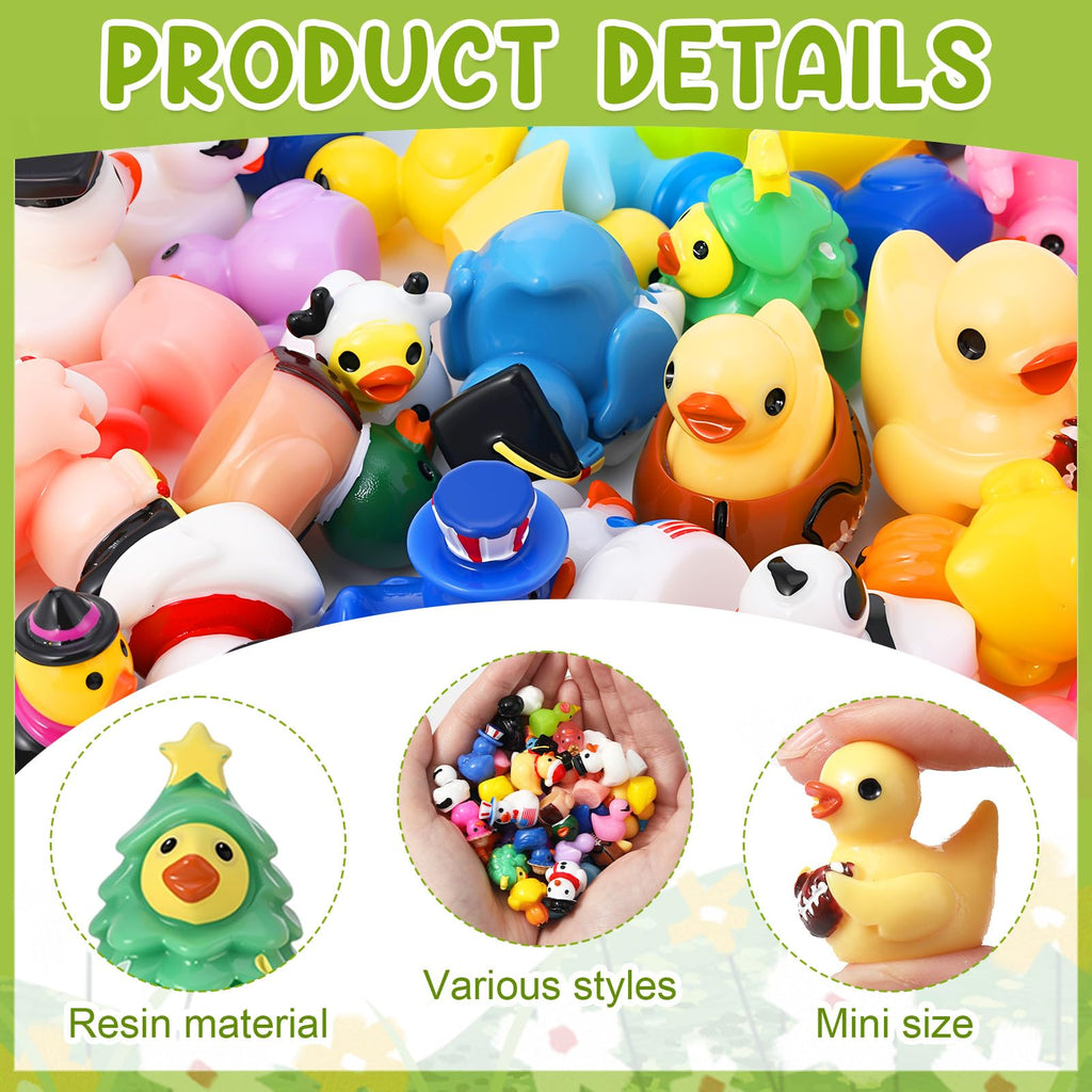 40 Pack Multicolor Mini Resin Ducks - Novelty Holiday Ducks for Prank, Party Favors, 40 Unique Styles