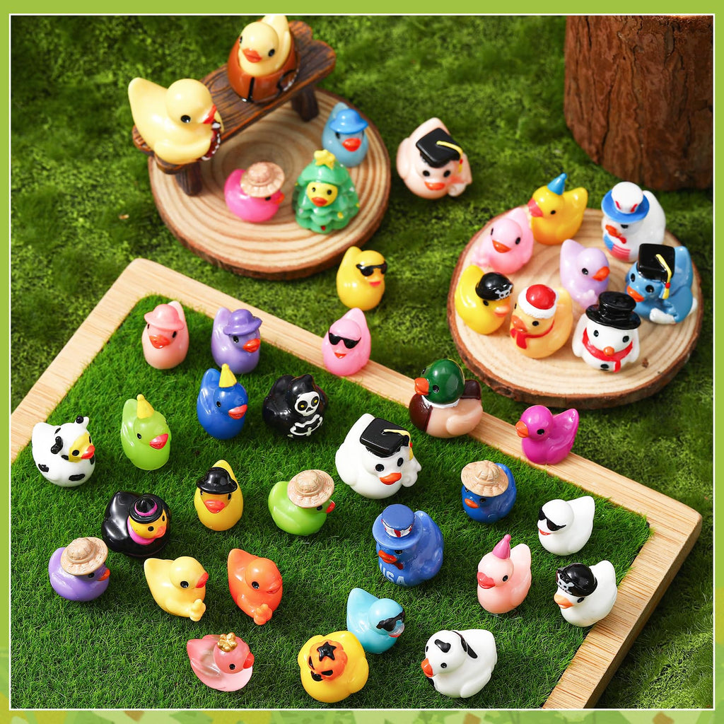 40 Pack Multicolor Mini Resin Ducks - Novelty Holiday Ducks for Prank, Party Favors, 40 Unique Styles