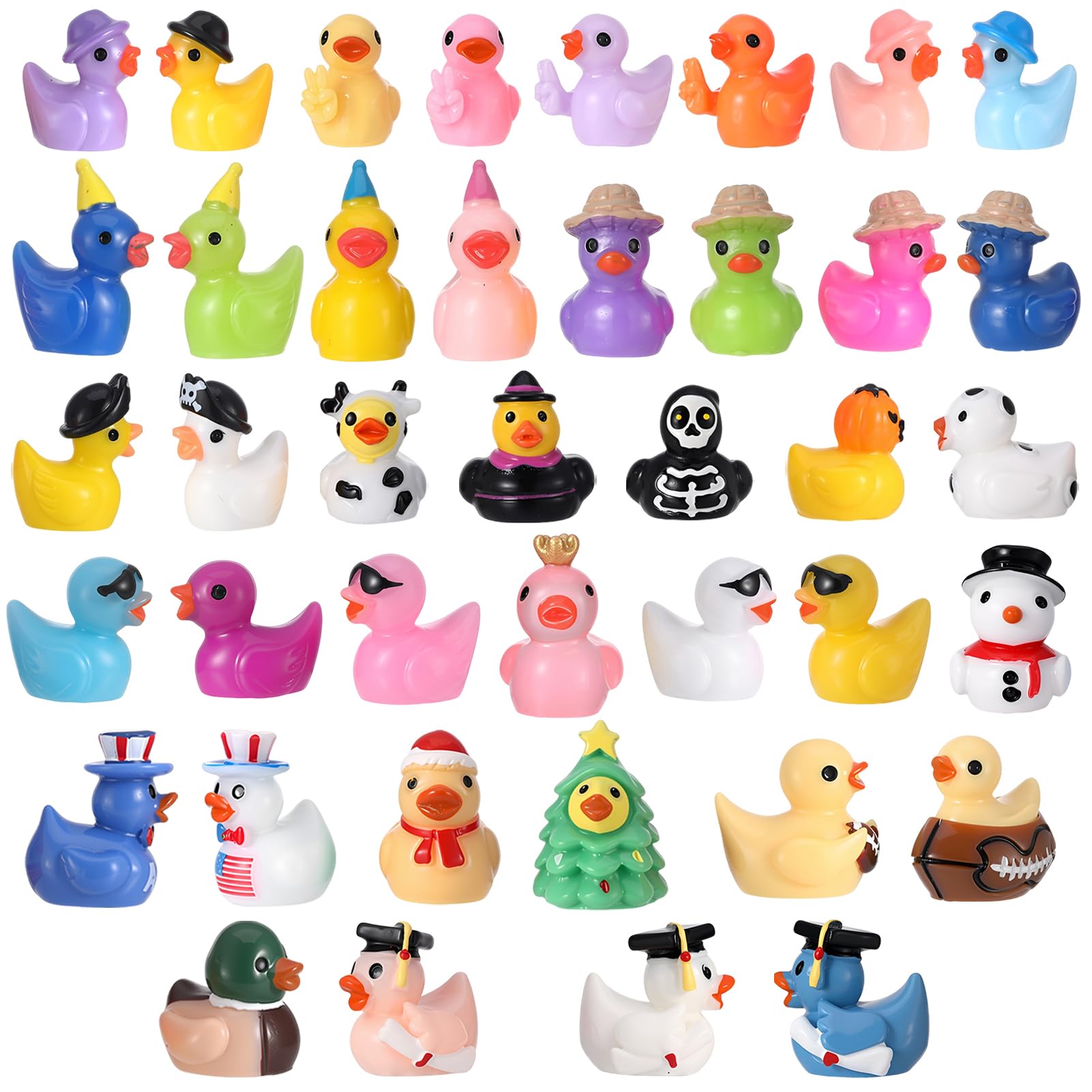 40 Pack Multicolor Mini Resin Ducks - Novelty Holiday Ducks for Prank, Party Favors, 40 Unique Styles