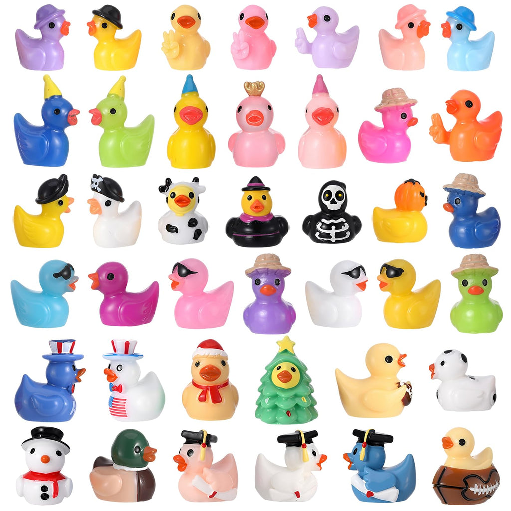 40 Pack Multicolor Mini Resin Ducks - Novelty Holiday Ducks for Prank, Party Favors, 40 Unique Styles
