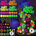 40-Piece Glow Cake Topper Set – SPFYunion Neon Birthday Decor with Disco Ball, Stars, and Balloons for Black Light Parties