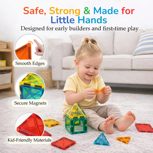 40-Piece Magnetic Tile Starter Set for Ages 3-6 – Build 2D & 3D with Squares and Triangles