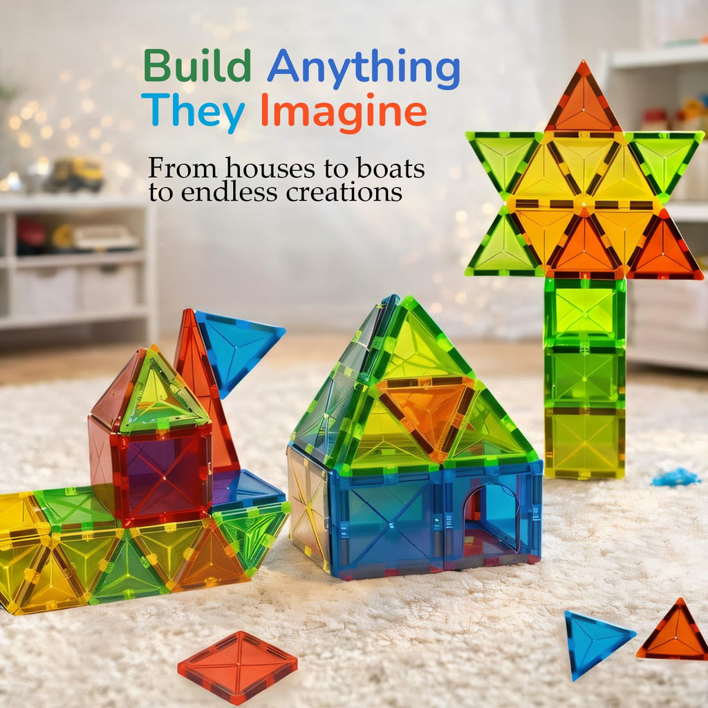 40-Piece Magnetic Tile Starter Set for Ages 3-6 – Build 2D & 3D with Squares and Triangles