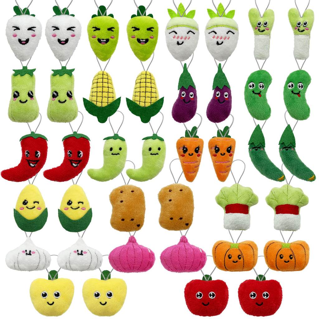 40-Piece Mini Vegetable Plush Toy Set by XIPEGPA - Soft Stuffed Keychain Toys for Party Favors, Classroom Prizes, and Easter Egg Stuffers
