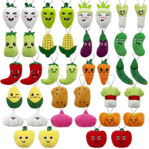 40-Piece Mini Vegetable Plush Toy Set by XIPEGPA - Soft Stuffed Keychain Toys for Party Favors, Classroom Prizes, and Easter Egg Stuffers