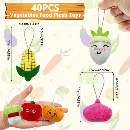 40-Piece Mini Vegetable Plush Toy Set by XIPEGPA - Soft Stuffed Keychain Toys for Party Favors, Classroom Prizes, and Easter Egg Stuffers
