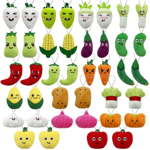 40-Piece Mini Vegetable Plush Toy Set by XIPEGPA - Soft Stuffed Keychain Toys for Party Favors, Classroom Prizes, and Easter Egg Stuffers