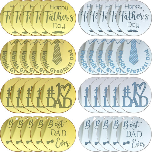 40 Pieces Father's Day Acrylic Cupcake Toppers – Gold & Silver Mirror Heart and Round Designs