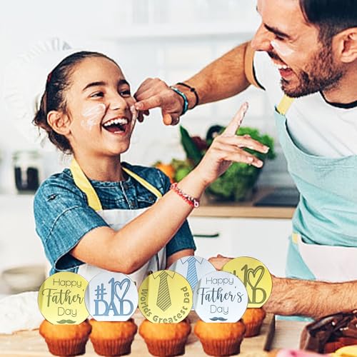 40 Pieces Father's Day Acrylic Cupcake Toppers – Gold & Silver Mirror Heart and Round Designs