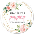 40 Pink Floral Popcorn Favor Stickers - Thanks for Popping By!
