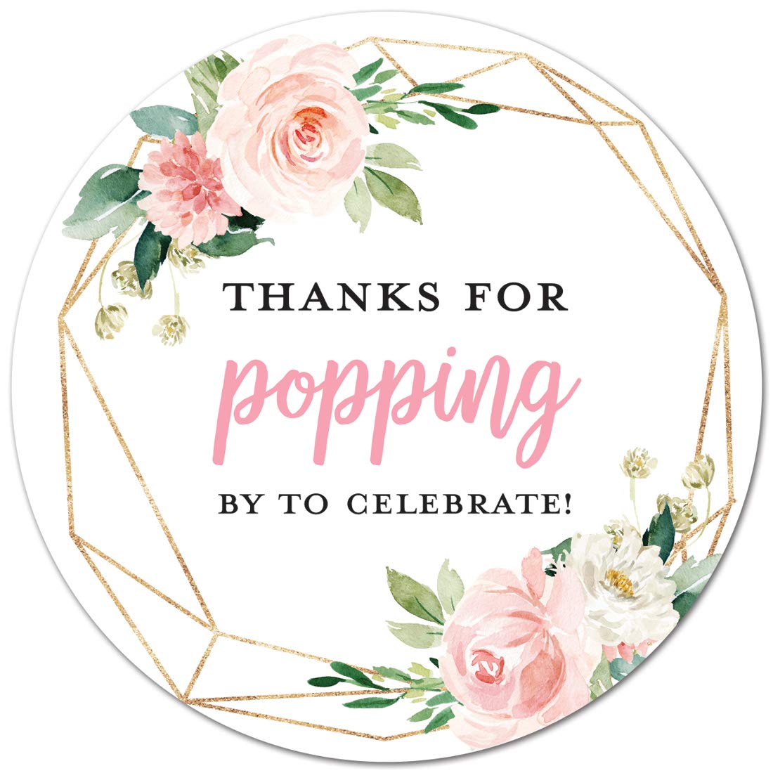 40 Pink Floral Popcorn Favor Stickers - Thanks for Popping By!
