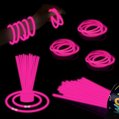 40 Pink Glow Sticks Bracelets & Necklaces Bulk Set with Connectors for Parties