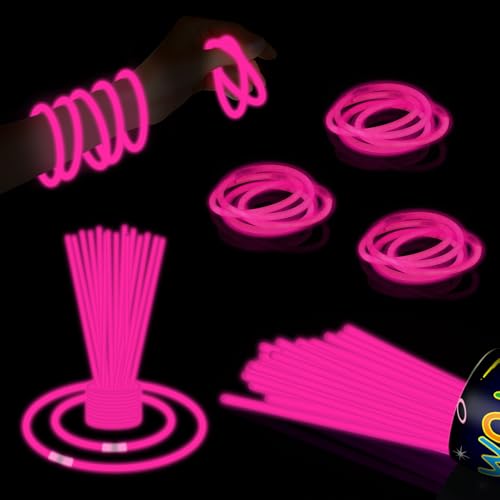 40 Pink Glow Sticks Bracelets & Necklaces Bulk Set with Connectors for Parties