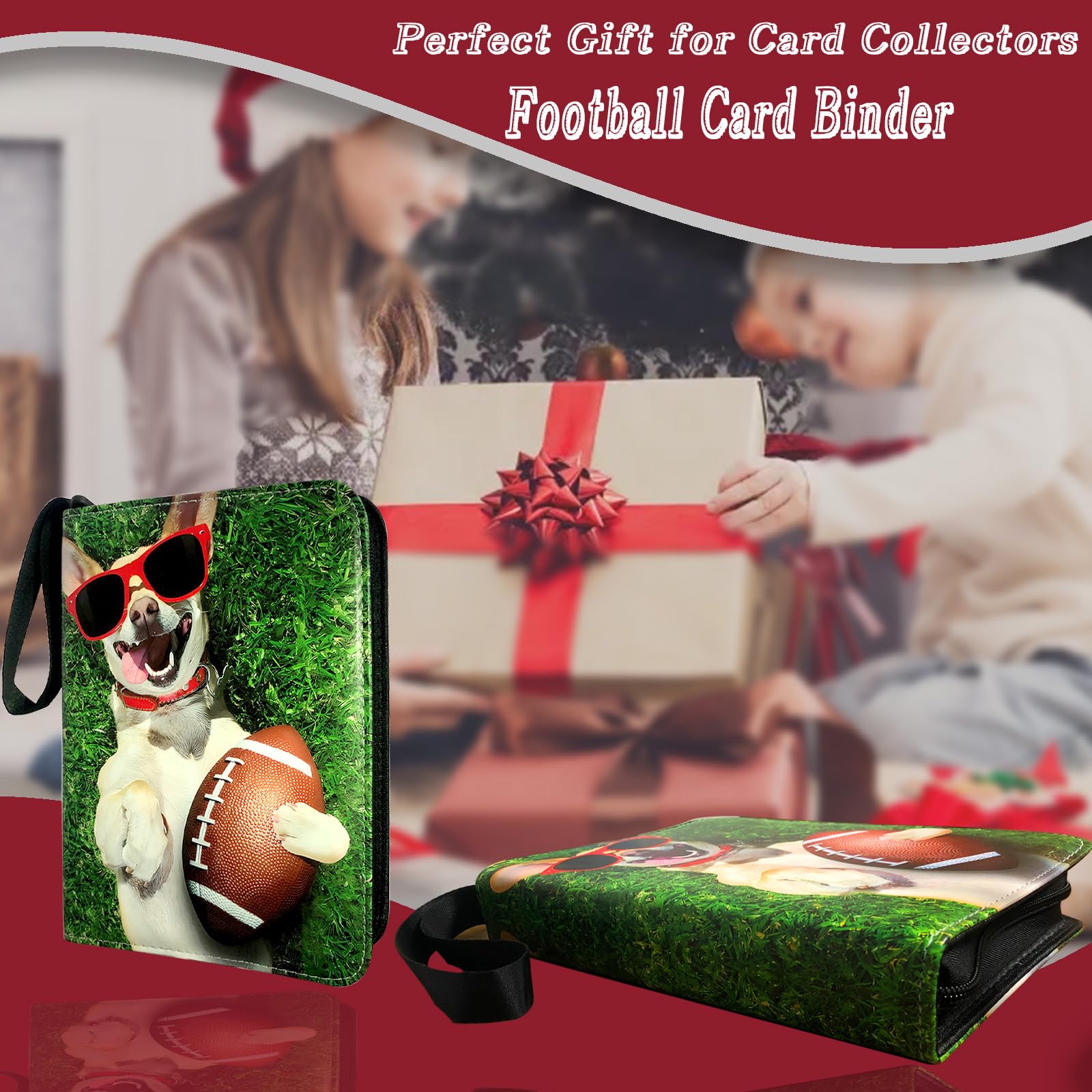 400-Pocket Football Card Binder by Rmannke – PU Leather, Zipper Closure, Holds 400 Cards