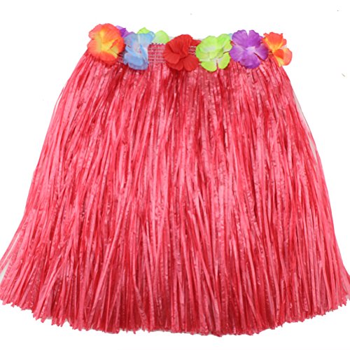 40cm Double-Layer Hula Grass Skirt Set for Kids with Flower Lei, Headband & Bracelets – Luau Party Costume