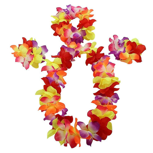 40cm Double-Layer Hula Grass Skirt Set for Kids with Flower Lei, Headband & Bracelets – Luau Party Costume