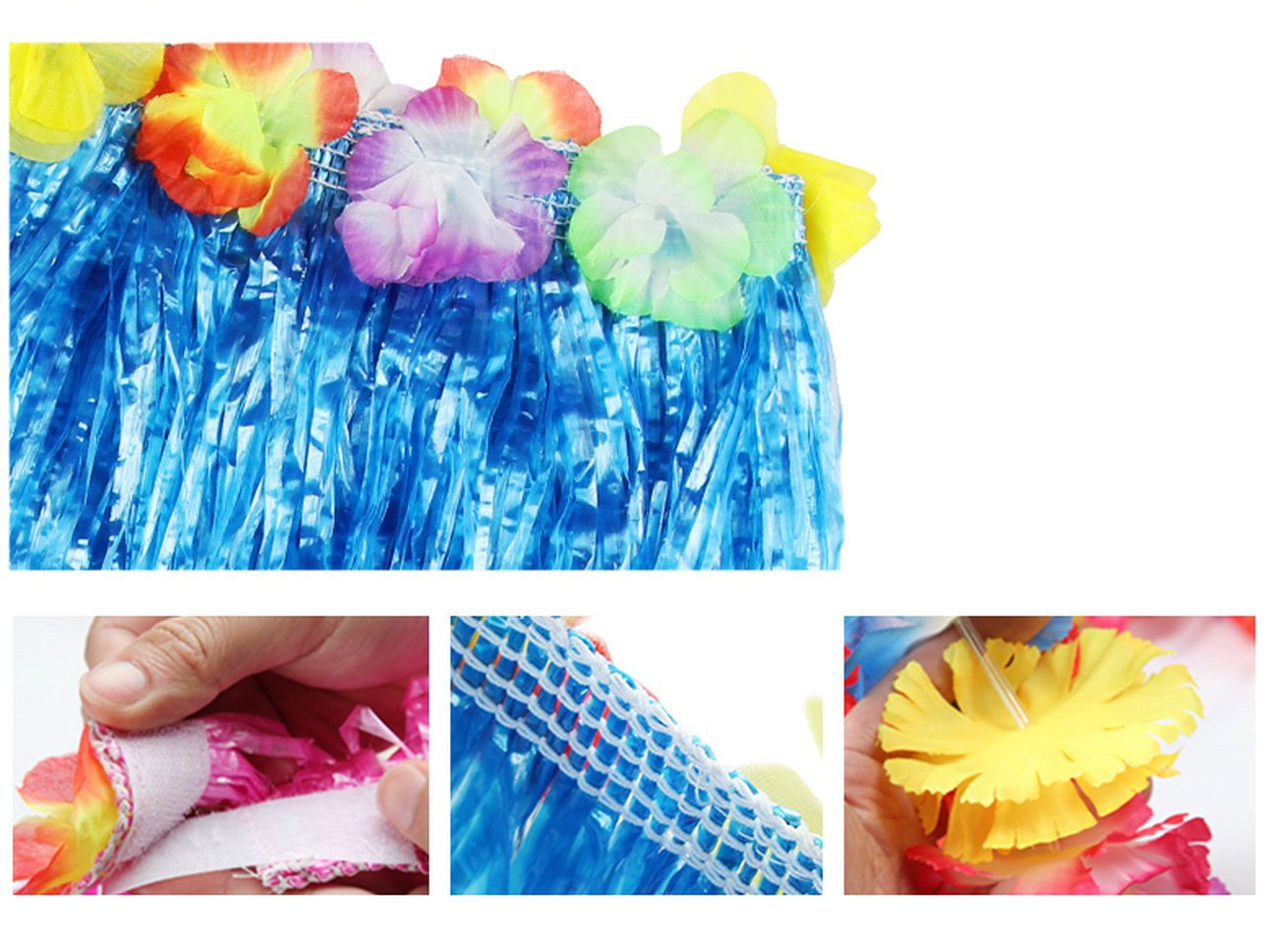 40cm Double-Layer Hula Grass Skirt Set for Kids with Flower Lei, Headband & Bracelets – Luau Party Costume