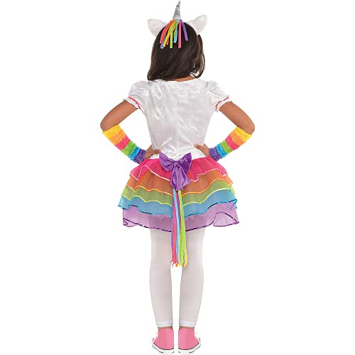 Amscan Rainbow Unicorn Costume for Girls, Size 4-6 – Dress, Headband & Warmers Set