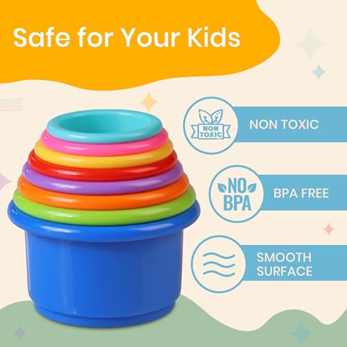 Tiny Tinker 8-Piece Rainbow Stacking Cups | Montessori Nesting & Stacking Toy for Babies 6-12 Months and Toddlers 1-3