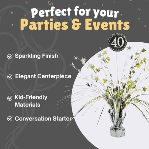 Amscan 18 Inch Gold & Silver Foil 40th Birthday Centerpiece - Elegant Party Decor