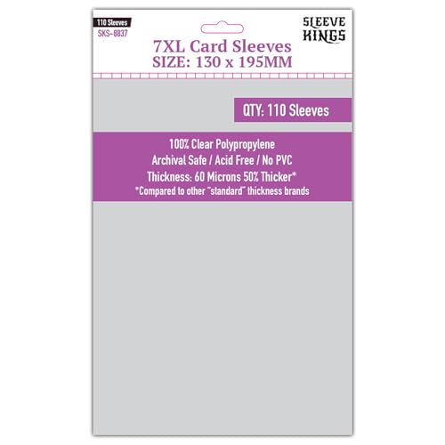 Sleeve Kings XXL Clear Card Sleeves (130x195mm) – 110 Pack for Dune & Oversized Games – 60 Micron Archival-Safe Protection