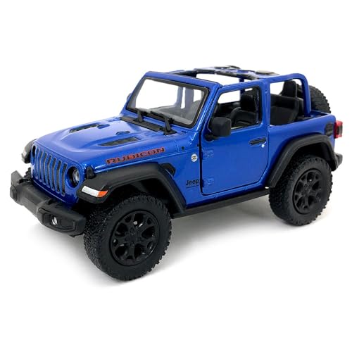 KiNSMART 1:34 Jeep Wrangler Rubicon Diecast Model – Blue Opentop Off-Road Collector Car