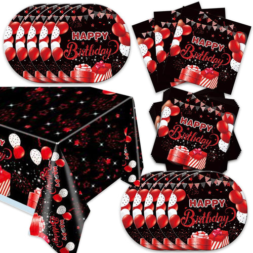 41pcs Black and Red Party Supplies Set – Plates, Napkins & Tablecloth for 20 Guests