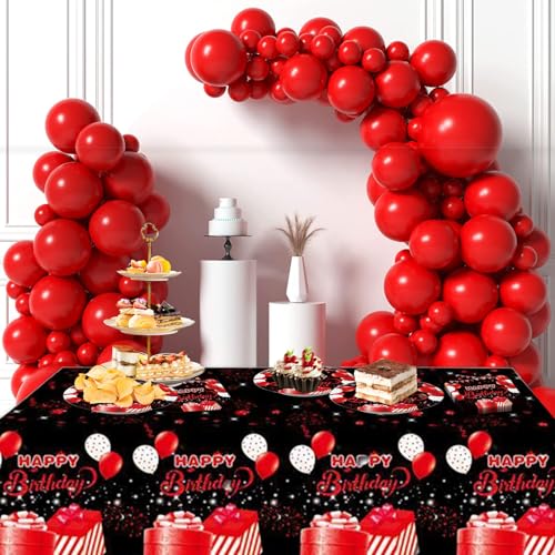 41pcs Black and Red Party Supplies Set – Plates, Napkins & Tablecloth for 20 Guests