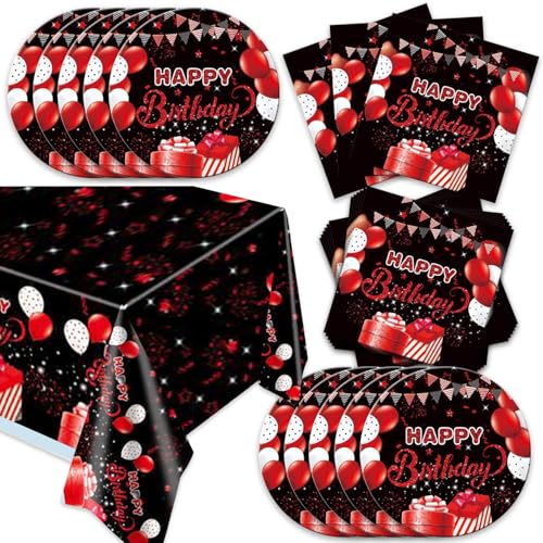 41pcs Black and Red Party Supplies Set – Plates, Napkins & Tablecloth for 20 Guests