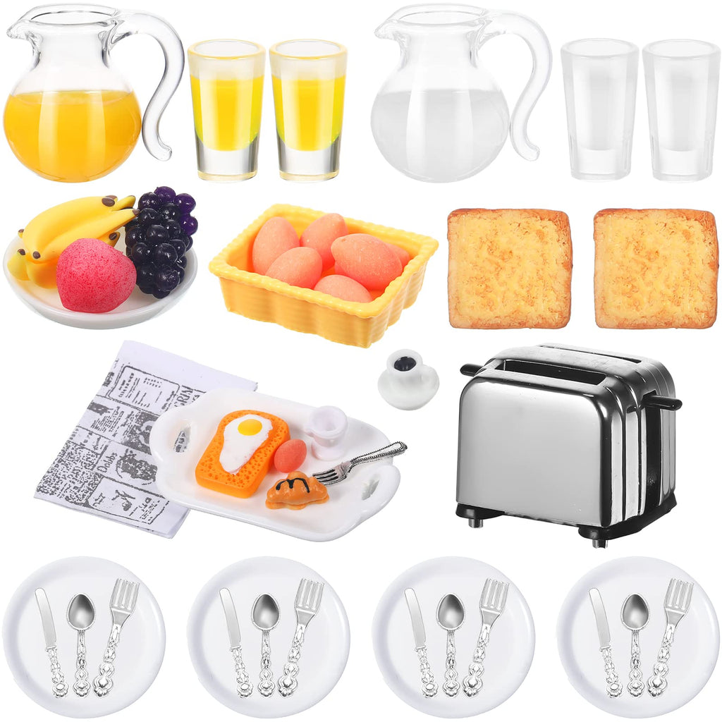 44-Piece 1:12 Dollhouse Miniature Breakfast Set – Toaster, Juice, Milk, Eggs, Plates & Cutlery by Suilung