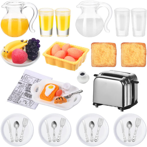 44-Piece 1:12 Dollhouse Miniature Breakfast Set – Toaster, Juice, Milk, Eggs, Plates & Cutlery by Suilung
