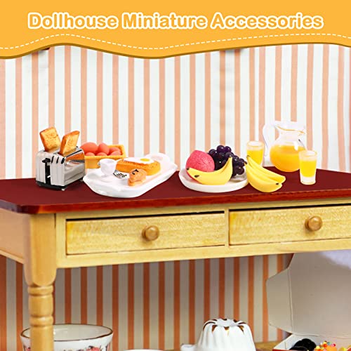 44-Piece 1:12 Dollhouse Miniature Breakfast Set – Toaster, Juice, Milk, Eggs, Plates & Cutlery by Suilung