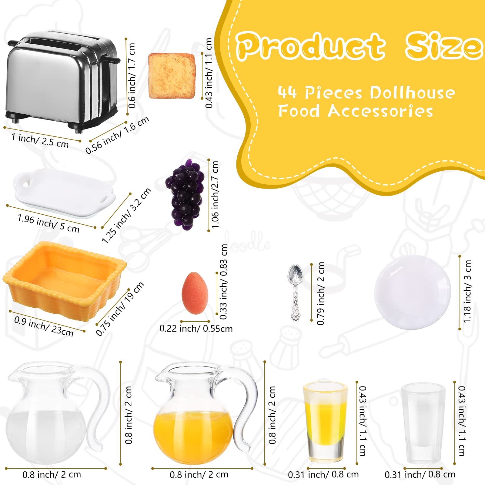 44-Piece 1:12 Dollhouse Miniature Breakfast Set – Toaster, Juice, Milk, Eggs, Plates & Cutlery by Suilung