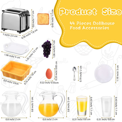 44-Piece 1:12 Dollhouse Miniature Breakfast Set – Toaster, Juice, Milk, Eggs, Plates & Cutlery by Suilung