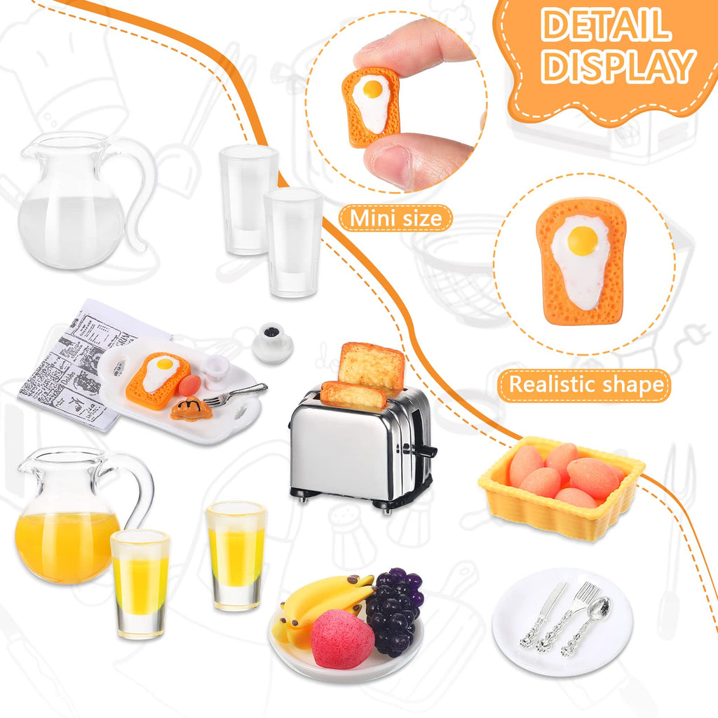 44-Piece 1:12 Dollhouse Miniature Breakfast Set – Toaster, Juice, Milk, Eggs, Plates & Cutlery by Suilung