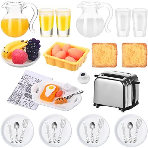 44-Piece 1:12 Dollhouse Miniature Breakfast Set – Toaster, Juice, Milk, Eggs, Plates & Cutlery by Suilung