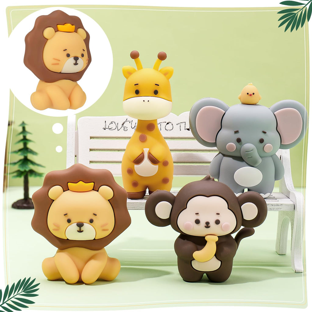 44-Piece Jungle Safari Animal Cake Toppers Set – Elephants, Giraffes, Lions, Monkeys & Tropical Leaves