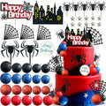 44-Piece Spider Cake Topper Set by Tyotrbs – Hero-Themed Cake Decorations with Spiders, Webs, Stars, and Balls