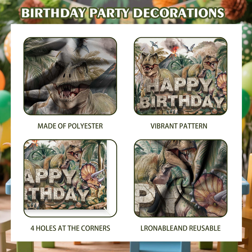 45-Piece Dinosaur Birthday Party Decorations Set – Backdrop, Balloons, Tablecloth & Cake Toppers