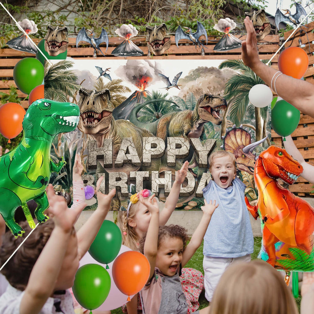 45-Piece Dinosaur Birthday Party Decorations Set – Backdrop, Balloons, Tablecloth & Cake Toppers