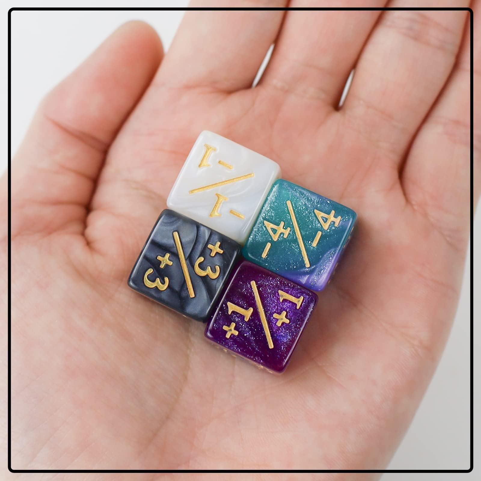 48 Glitter D6 Dice for MTG - Acrylic Marble Counters with Velvet Bag (Black/White & Blue/Purple)