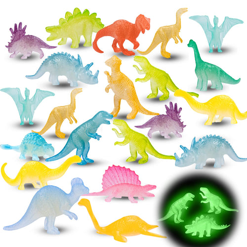 48 Glow-in-the-Dark Mini Dinosaur Figures - Bulk Party Favors for Kids by AugToy