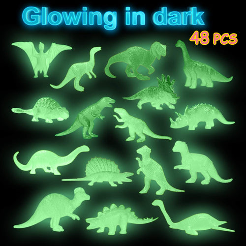 48 Glow-in-the-Dark Mini Dinosaur Figures - Bulk Party Favors for Kids by AugToy