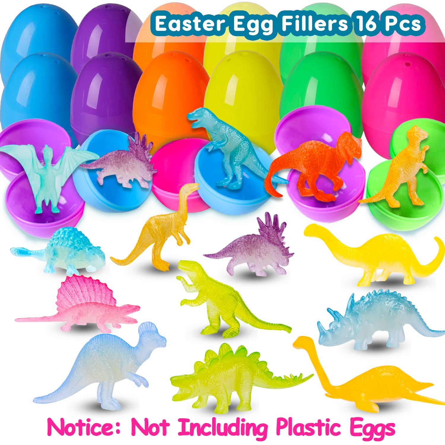 48 Glow-in-the-Dark Mini Dinosaur Figures - Bulk Party Favors for Kids by AugToy