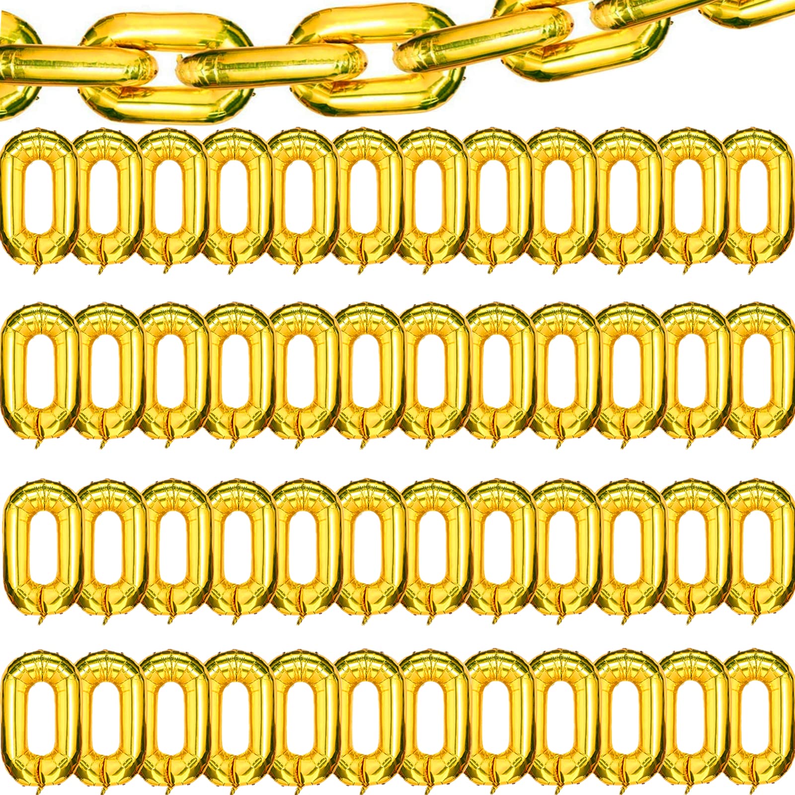 48 Gold Foil Chain Balloons 16 Inch – Jumbo Decoration Set for 80s 90s Party Backdrop