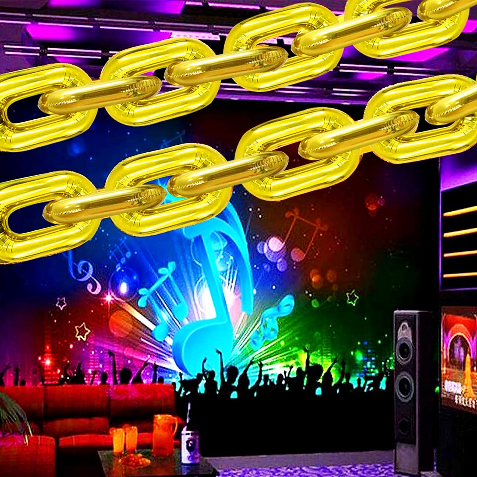 48 Gold Foil Chain Balloons 16 Inch – Jumbo Decoration Set for 80s 90s Party Backdrop