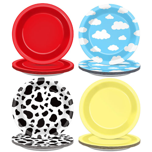 48-Pack Cartoon Story Paper Plates – 7-Inch Cow Print Sky Blue Cloud Disposable Party Tableware
